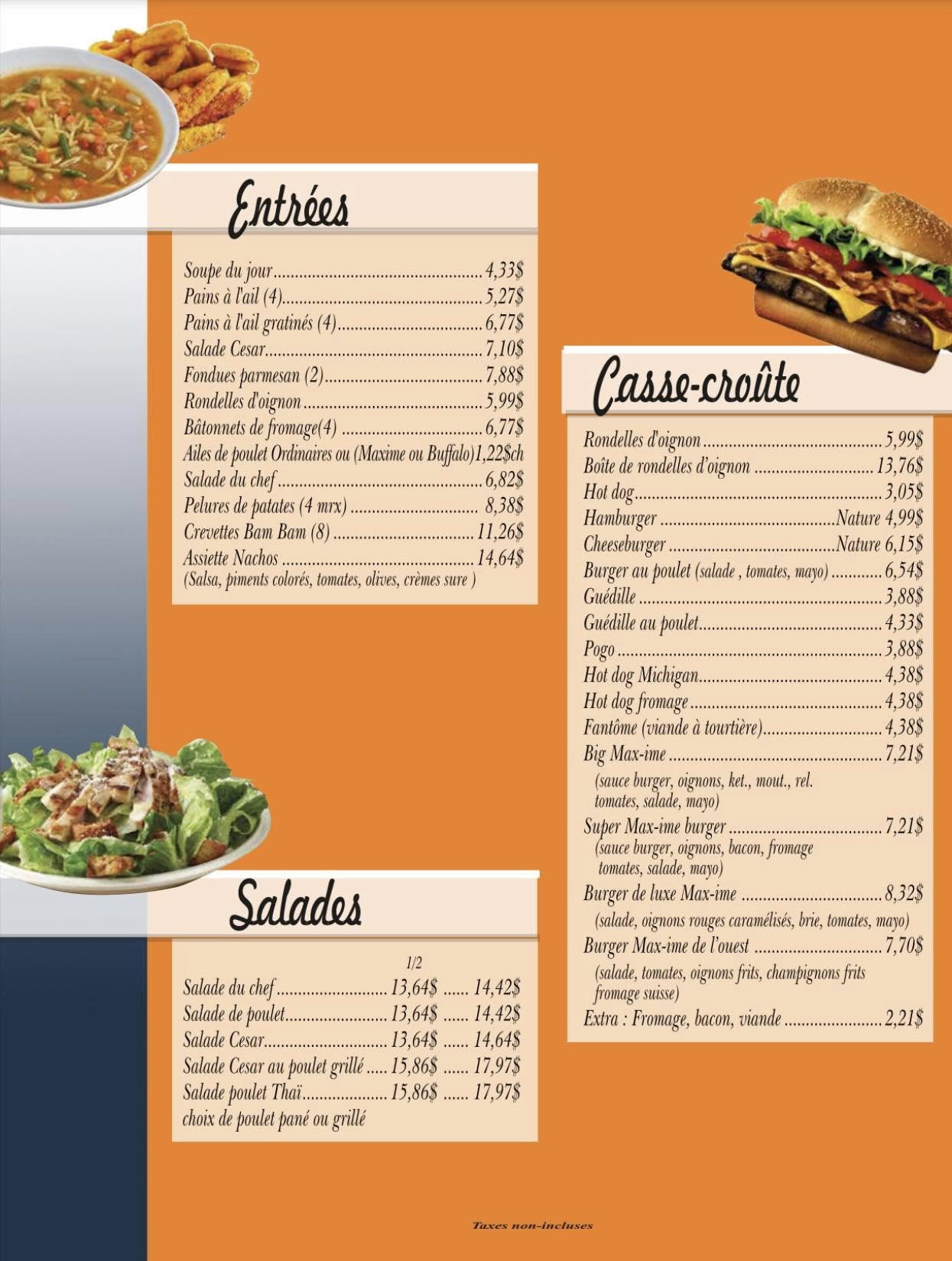 Page 1 du menu